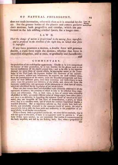 Kanun II, Sir Isaac Newton (1642-1727) 1777 tarafından yazılan The Mathematical Principles of Natural Philosophy, Cilt I